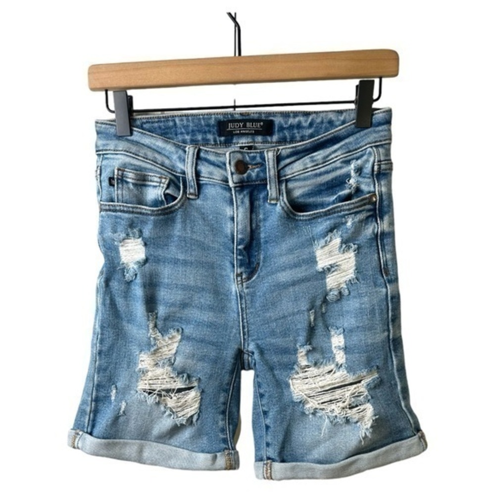 Judy Blue Shorts Womens S Jean Bermuda Distressed Stretch 6” Lightwash Cotton